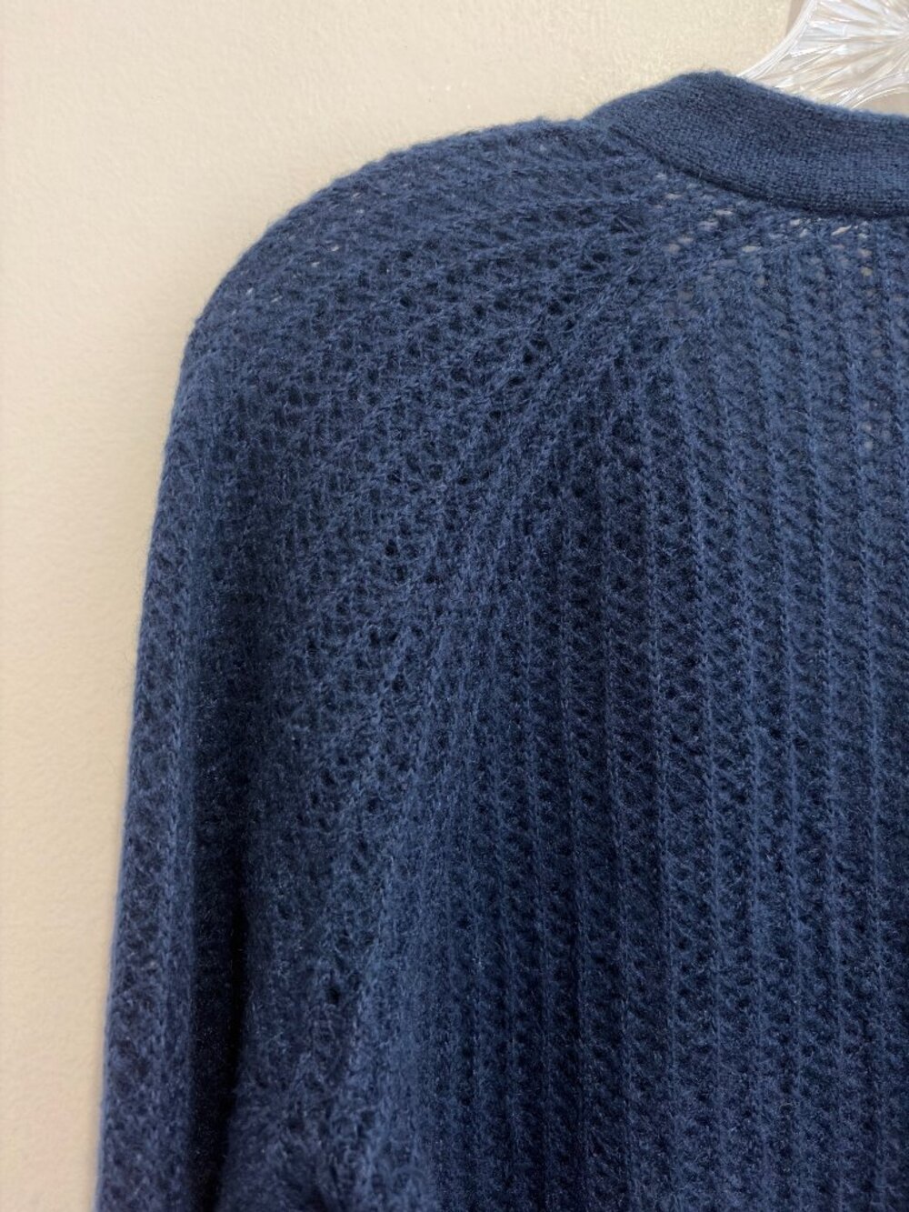 Kilte Collection The Philomena Cashmere Mohair Wool Cardigan Pointelle Crop Navy - Picture 8 of 11